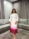White & Magenta Pink Ombré Floral Shirt Dress