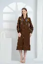 Chocolate Brown Floral Embroidered Long Cotton Dress