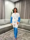 Teal Blue Dip-Dye Floral Embroidered Cotton Co-Ord Set
