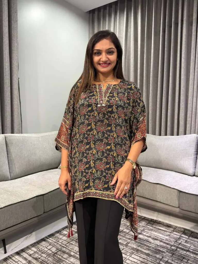Midnight Heritage Natural Crepe Kaftan Top