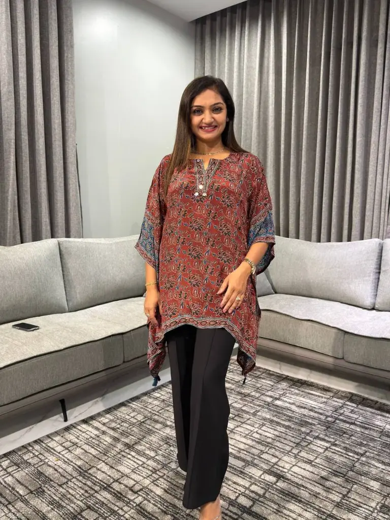 Rust Heritage Natural Crepe Kaftan Top