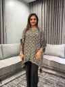 Beige & Indigo Geometric Natural Crepe Kaftan Top