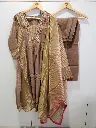 Mocha Gold Crush Tissue Embellished 3-Piece Kurta Set