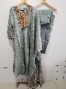 Metallic Grey Crush Glass Tissue Hand worked Kurta Set