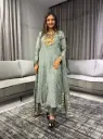 Metallic Grey Crush Glass Tissue Hand worked Kurta Set
