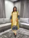 Mustard & Cream Mull Chanderi Lotus Print Kurta Set