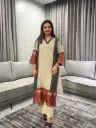 Black & Beige Mull Chanderi Lotus Print Kurta Set