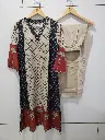 Black & Beige Mull Chanderi Lotus Print Kurta Set