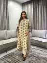 Beige Peacock Motif Viscose Muslin Kurta Set