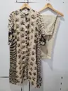 Beige Peacock Motif Viscose Muslin Kurta Set