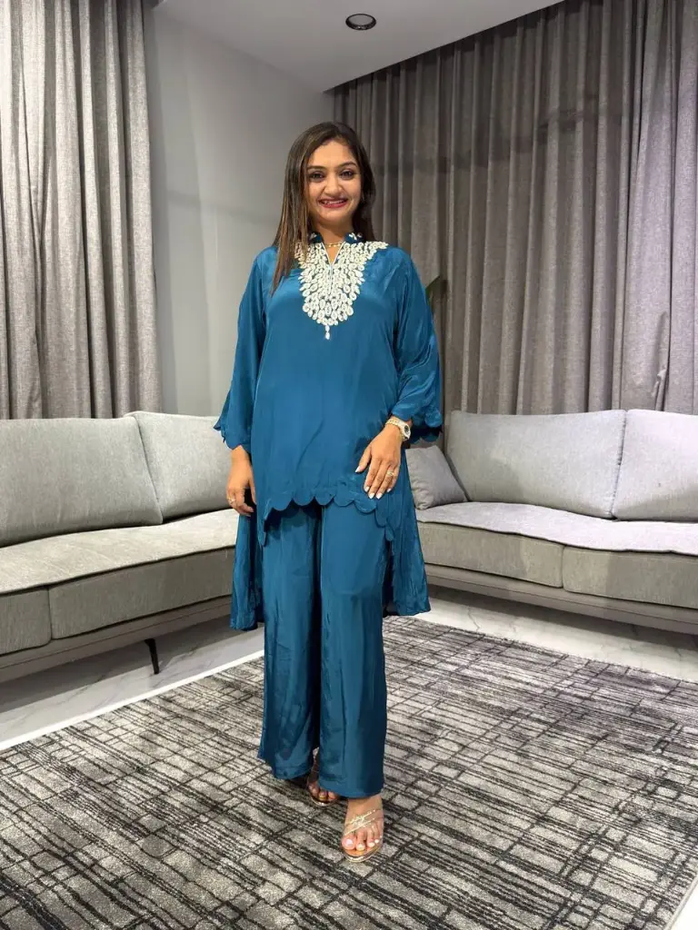 Royal Blue Pure HO Silk Embroidered Co-Ord Set