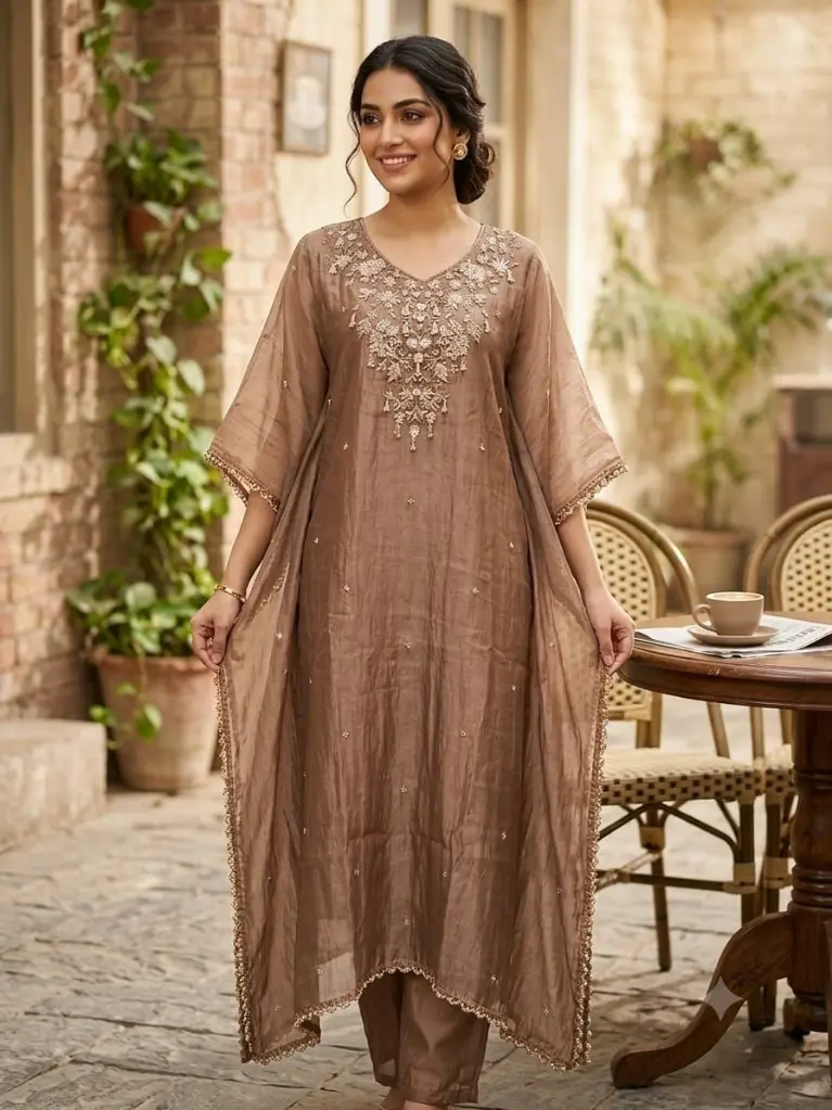 Mocha Brown Pure Glass Tissue Kurta Set