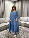 Sapphire Blue Pure Mull Chanderi 3-Piece Kurta Set
