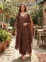 Coffee Brown Pure Mull Chanderi 3-Piece Kurta Set