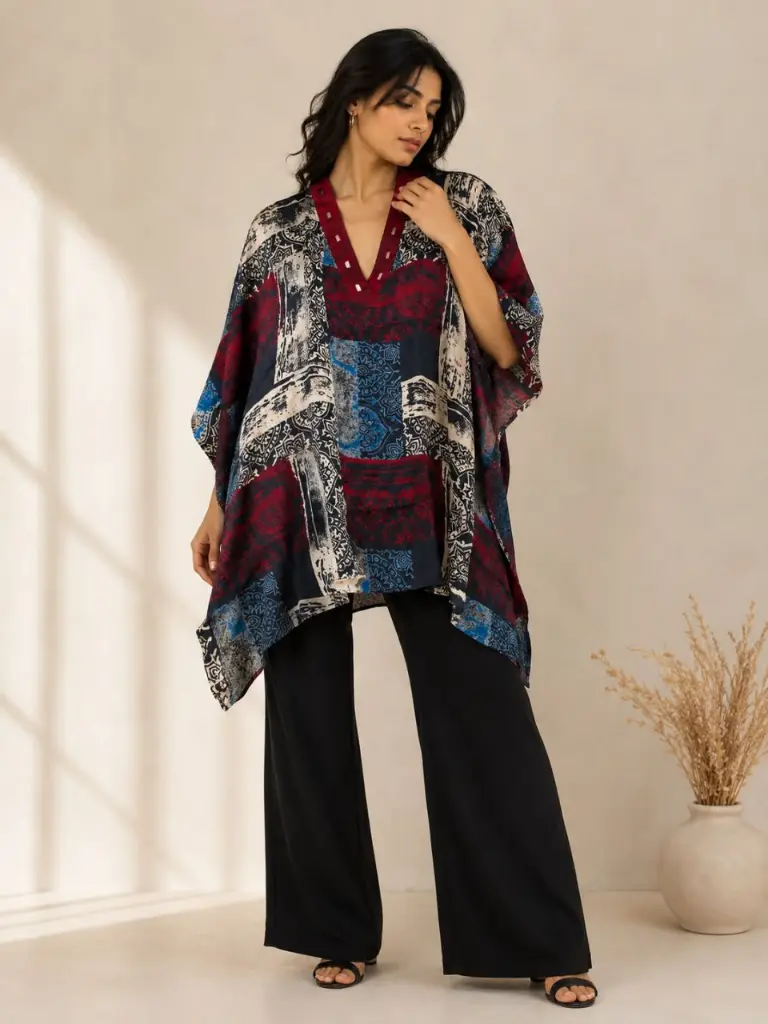 Artisan Patchwork Modal Silk Kaftan Tunic