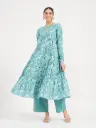 Firozi Paisley Printed Pure Cotton Anarkali Kurta