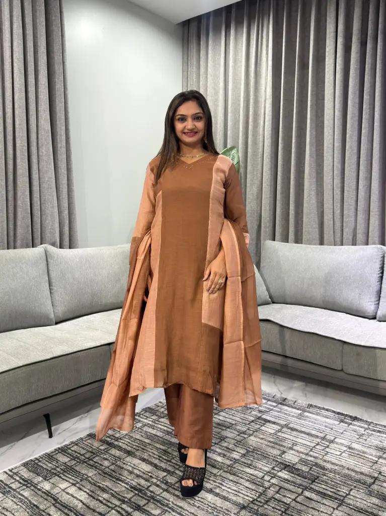 Mocha Glow Banarasi Mull Chanderi Kurta Set