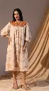 Premium Knitted Cotton Geometric Yoke Dress – Ivory Glow
