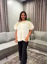 Premium Knitted Cotton Floral Yoke Top