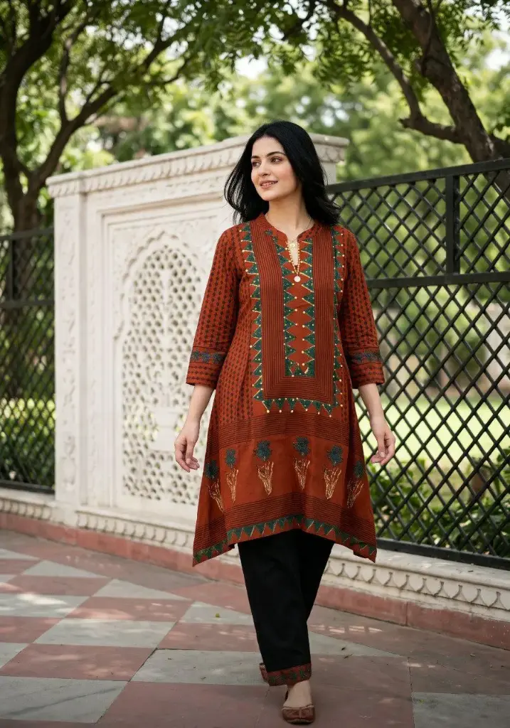 Rust Teal Stonework Muslin Set
