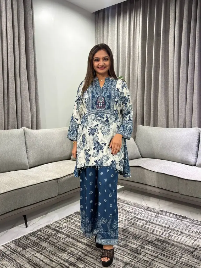 Royal Indigo Floral Muslin Co-ord Set
