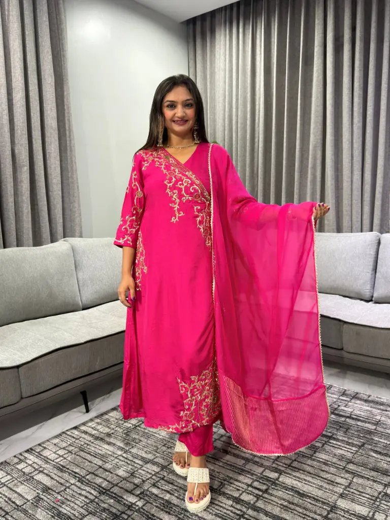 Fuchsia Gold Floral Festive Kurta Set