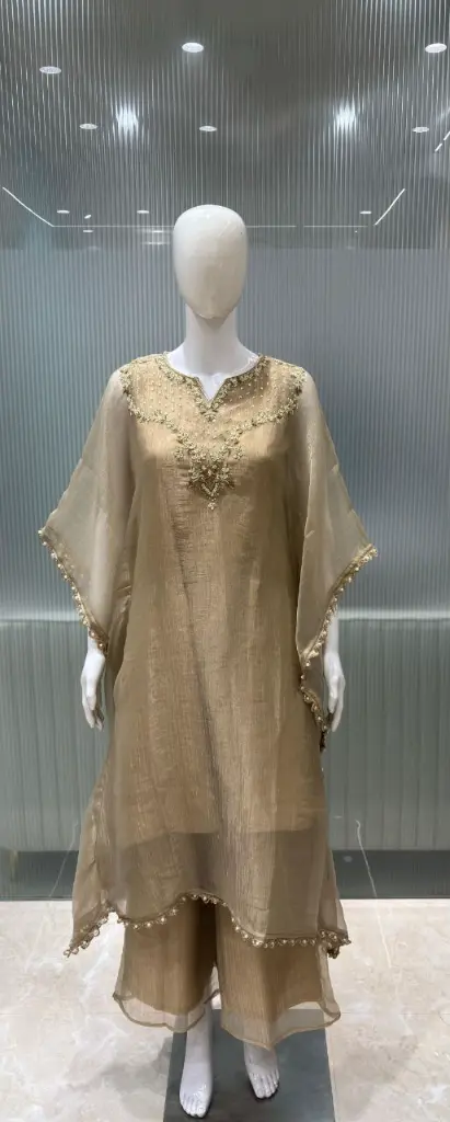 Golden Glow Glass Tissue Kaftan Set