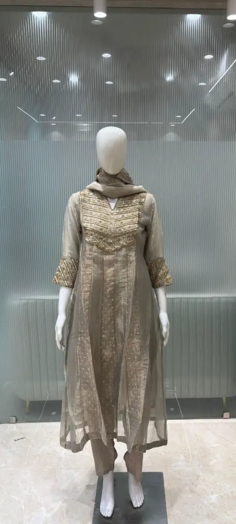 Champagne Gold Festive Tissue Kurta Set