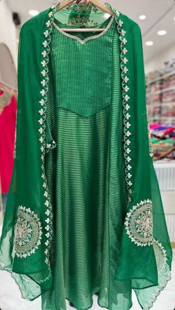 Emerald Floral Festive Tissue 3-Piece Kurta Set
