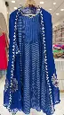 Royal Blue Floral Festive Tissue 3-Piece Kurta Set