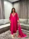 Gulnaar Magenta Festive Tissue Kurta Set
