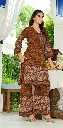 Chocolate Brown Floral Discharge Rayon Co-ord Set
