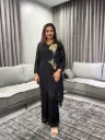 Jet Black Floral Embroidery Premium Chinon Co-ord Set