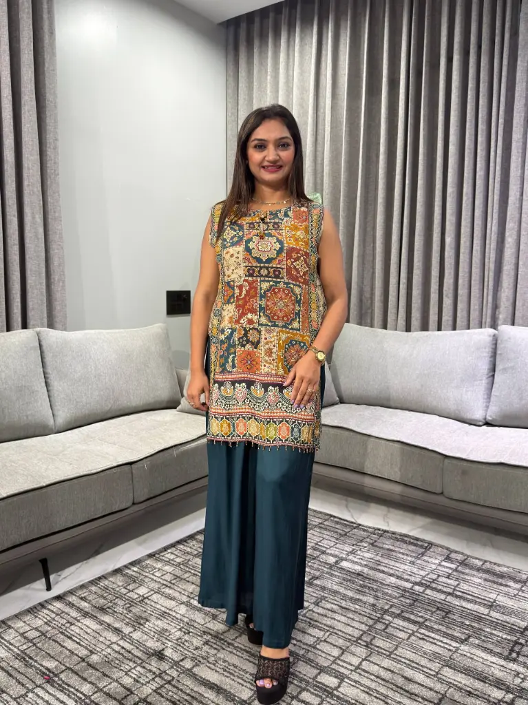 Multicolor Kalamkari Print Sleeveless Crepe Co-ord Set