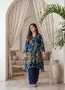 Royal Blue Kalamkari Figurine Print Asymmetric Crepe Co-ord Set