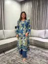 Royal Blue Kalamkari Figurine Print Asymmetric Crepe Co-ord Set
