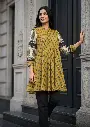 Mustard Yellow Leaf Print Pure Muslin Tunic