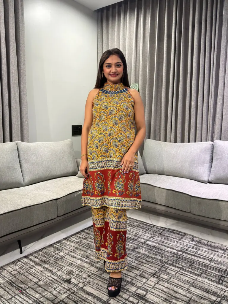 Kalamkari Mustard Flex Cotton Co-Ord Set