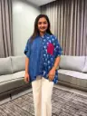 Indigo Blue Hand Block Indigo Stripe & Floral Kaftan Shirt Top