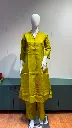 Mustard Olive Geometric Kantha Embroidered Flex Cotton Kurta Set
