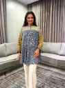 Slate Blue & Cream Geometric Ajrakh Print Pure Muslin Tunic