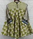 Olive Green & Cream Geometric Triangle Print Pure Muslin Tunic