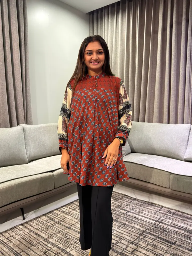 Premium Terracotta Paisley Muslin Tunic