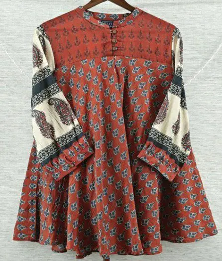 Premium Terracotta Paisley Muslin Tunic
