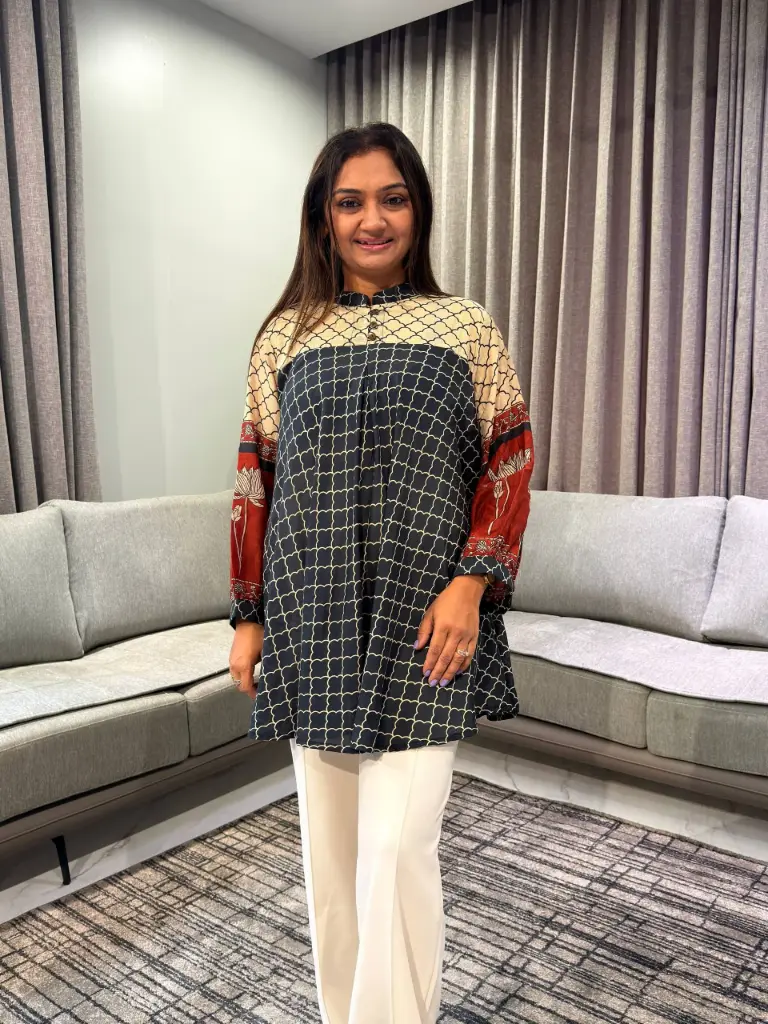 Premium Navy & Coral Muslin Tunic