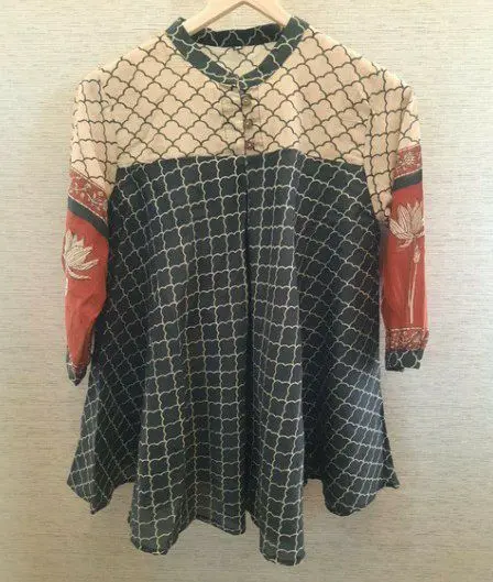 Premium Navy & Coral Muslin Tunic