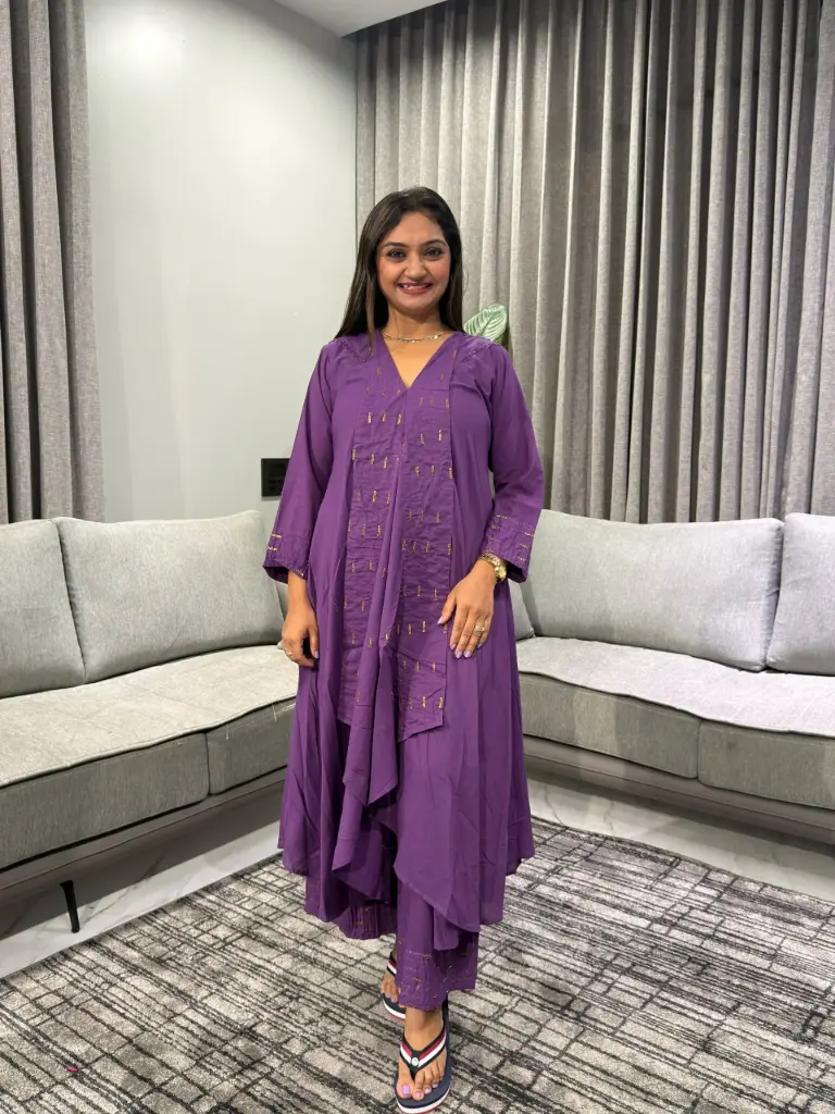 Royal Plum Layered Cotton Kurta Set