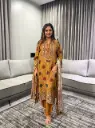 Mustard Ethnic Print Viscous Muslin 3-Piece Set