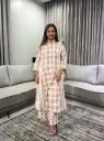 Taupe & Off-White Checked Handloom Cotton Shirt Kurta Set