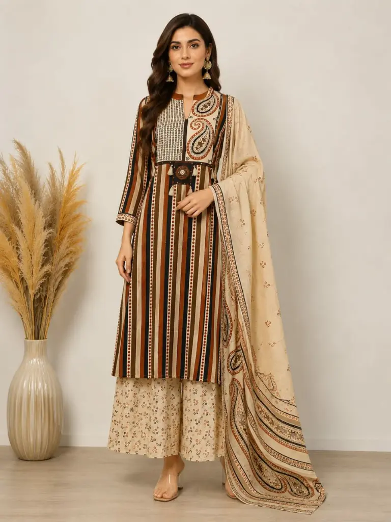 Rustic Paisley Stripe Cotton 3-piece Set
